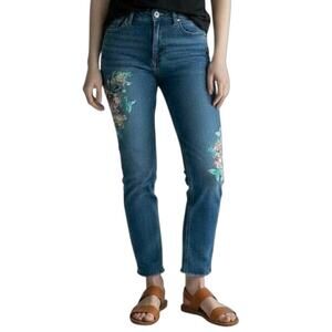 Jessica Simpson Women's Kiss Me Ankle Skinny Jeans 29 Floral Low Rise Raw Hem